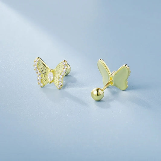 Aretes Mariposa con Zirconias y Cierre de Rosca