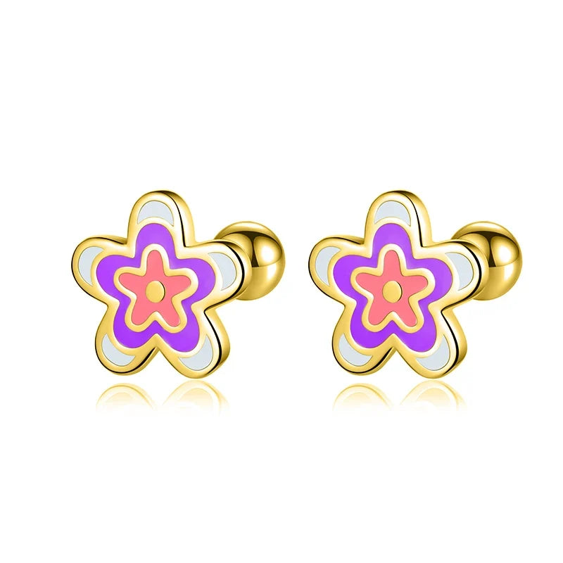 Aretes Flor Esmaltada Azul o Morada