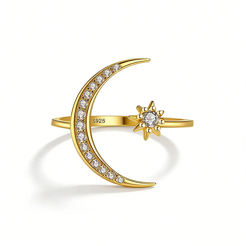 Anillo Ajustable Luna y Estrella con Zirconias