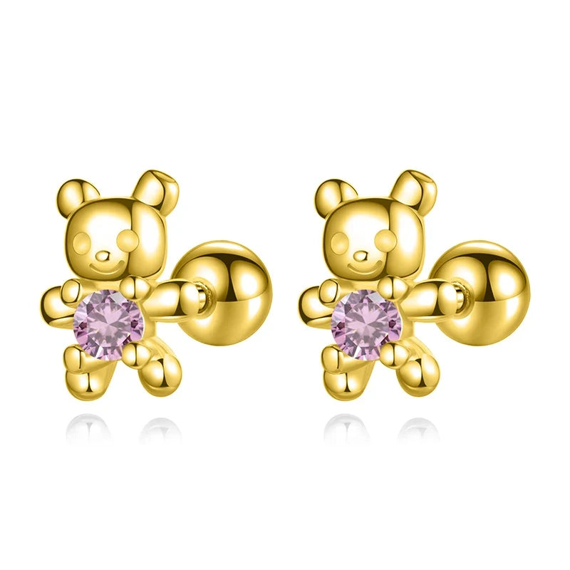 Aretes Osito con Piedra Rosa