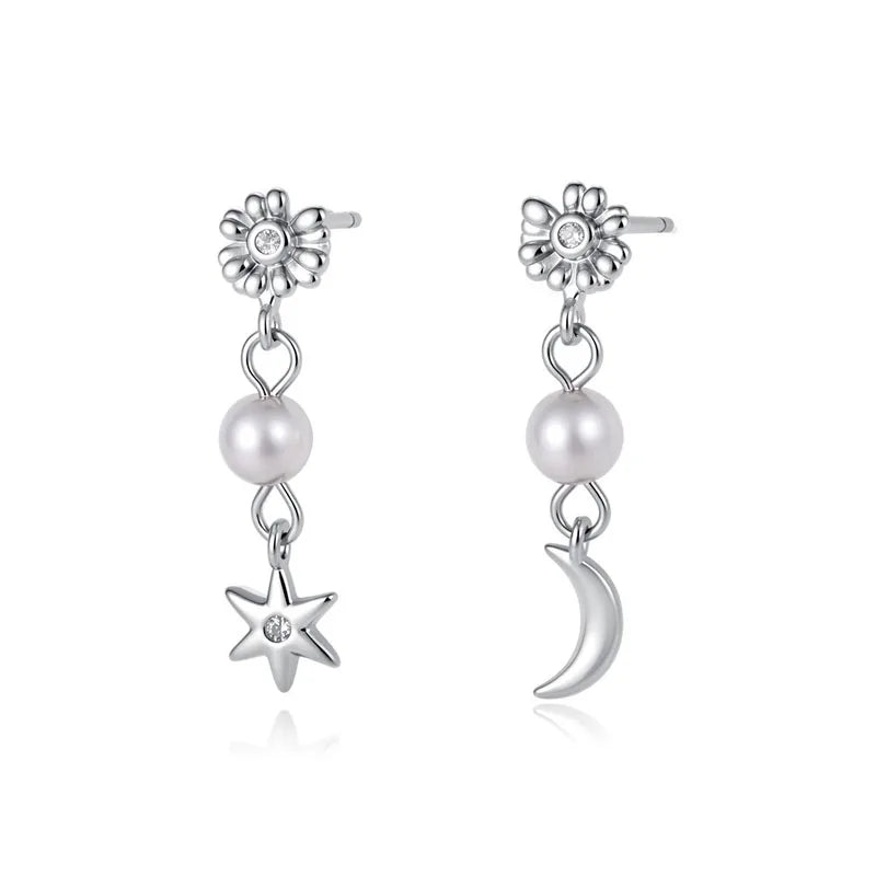 Aretes o Collar Luna y Estrella con Perla