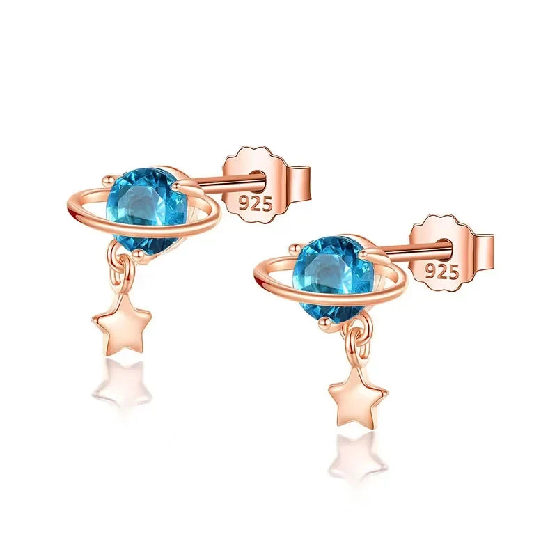 Aretes Planeta y Estrella con Zirconia Negra