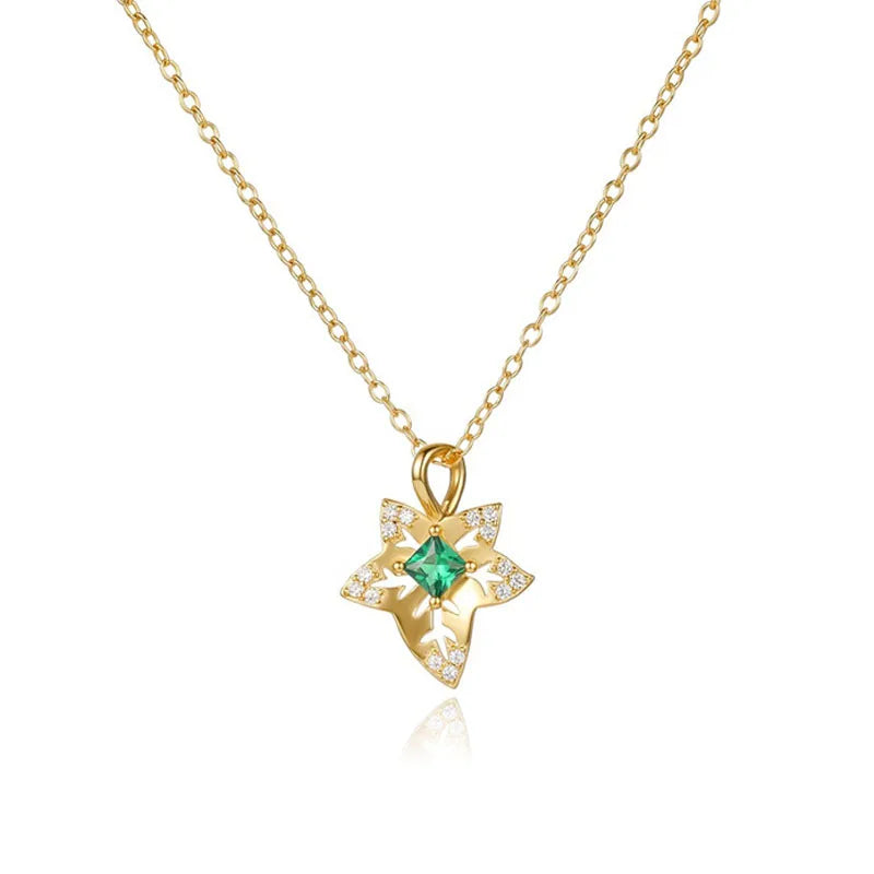 Collar Hoja con Zirconia Verde Esmeralda