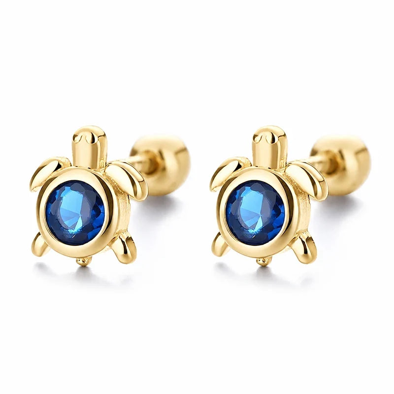 Aretes Tortuga Marina con Zirconias Azules
