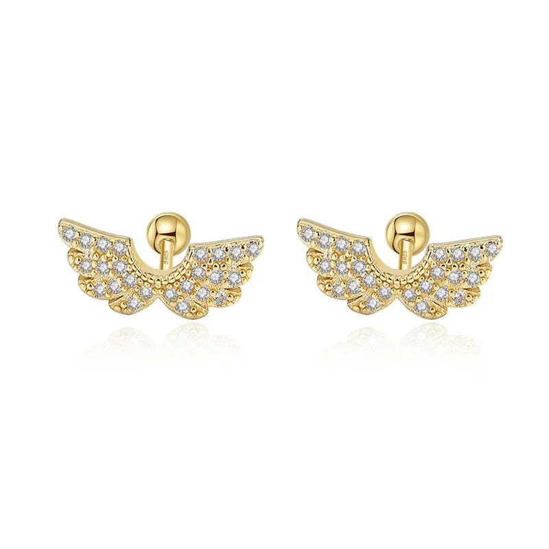 Aretes Bolita con Alas de Ángel y Zirconias