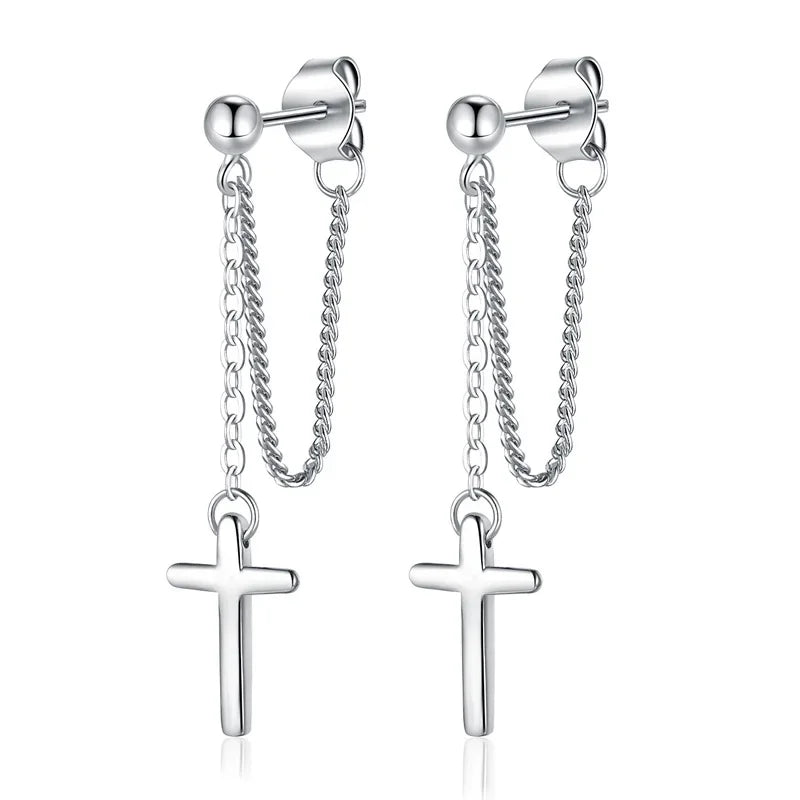 Aretes Cruz con Cadena