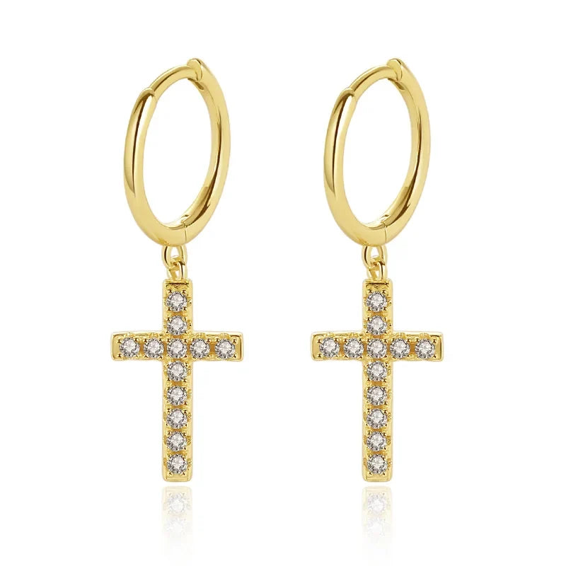 Aretes Cruz con Zirconia Blanca