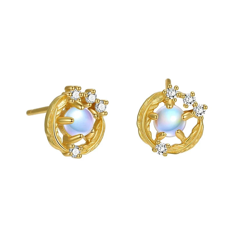 Aretes Pluma con Piedra Luna