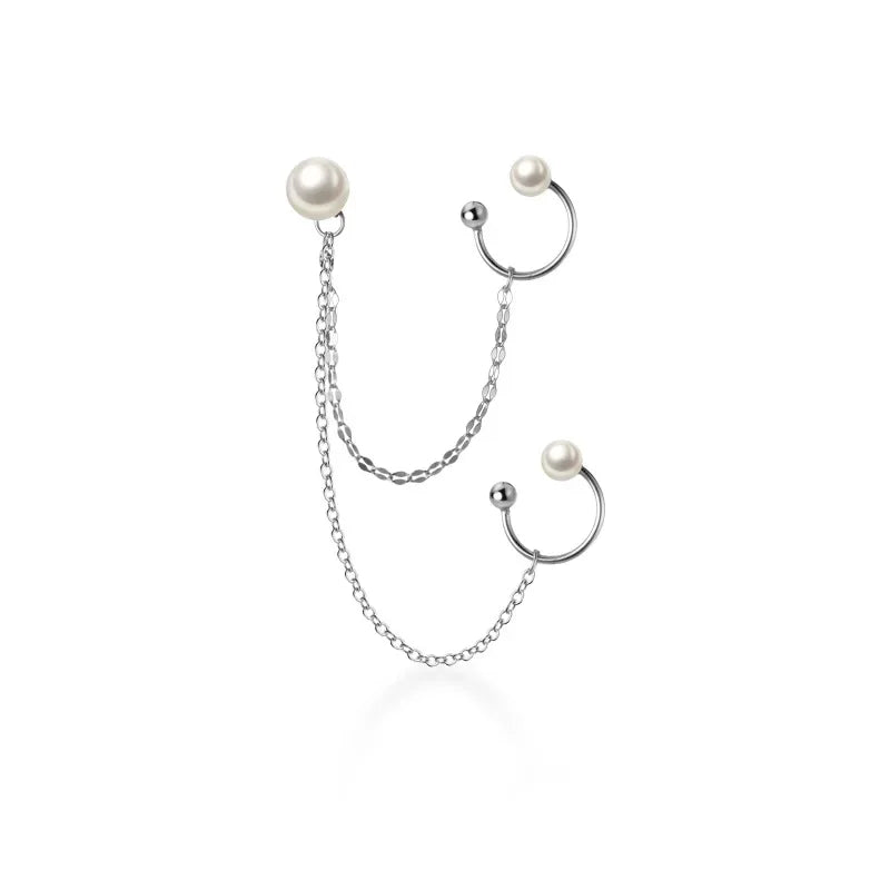 Ear cuff Doble Cadena con Perla
