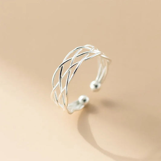 Anillo Abierto Tejido de Capas Cruzadas