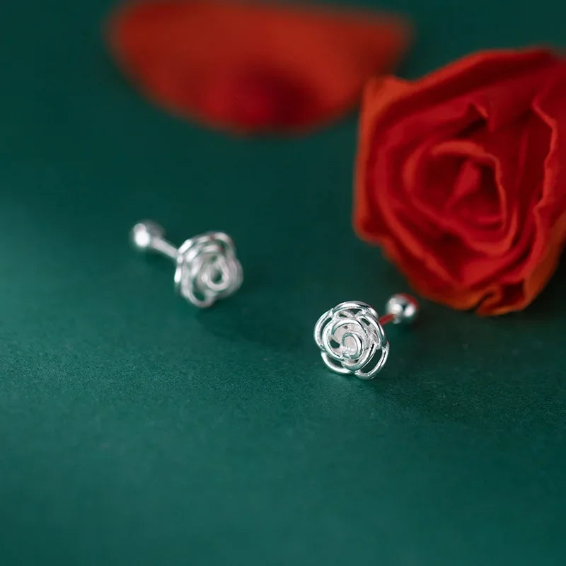 Aretes Flor de Rosa con Cierre de Rosca