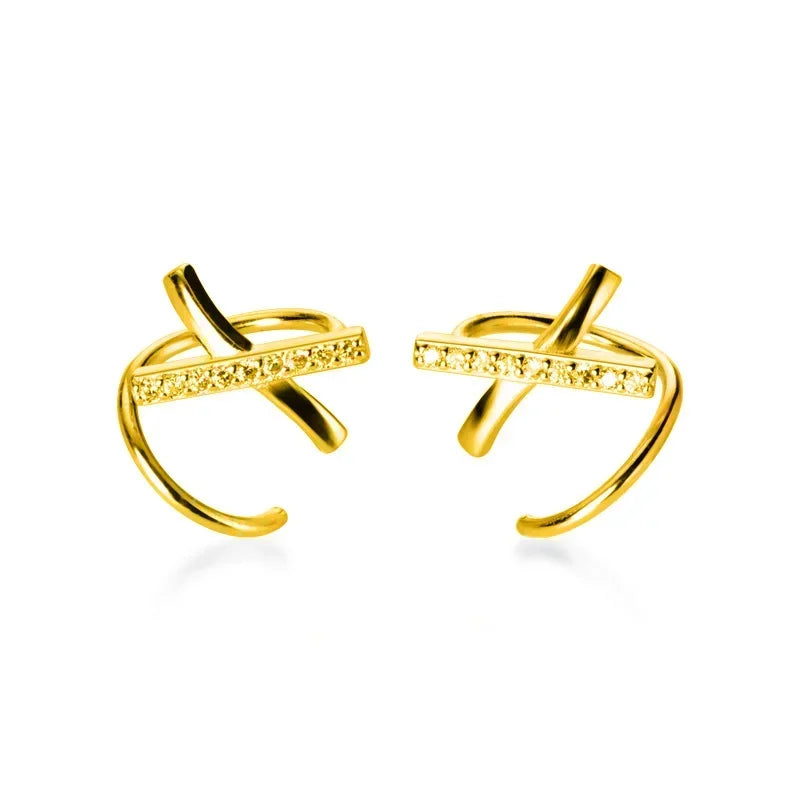 Arracadas Mini Dobles en X con Zirconias