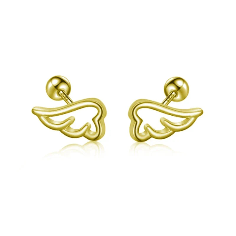 Aretes Bolita con Alas de Ángel