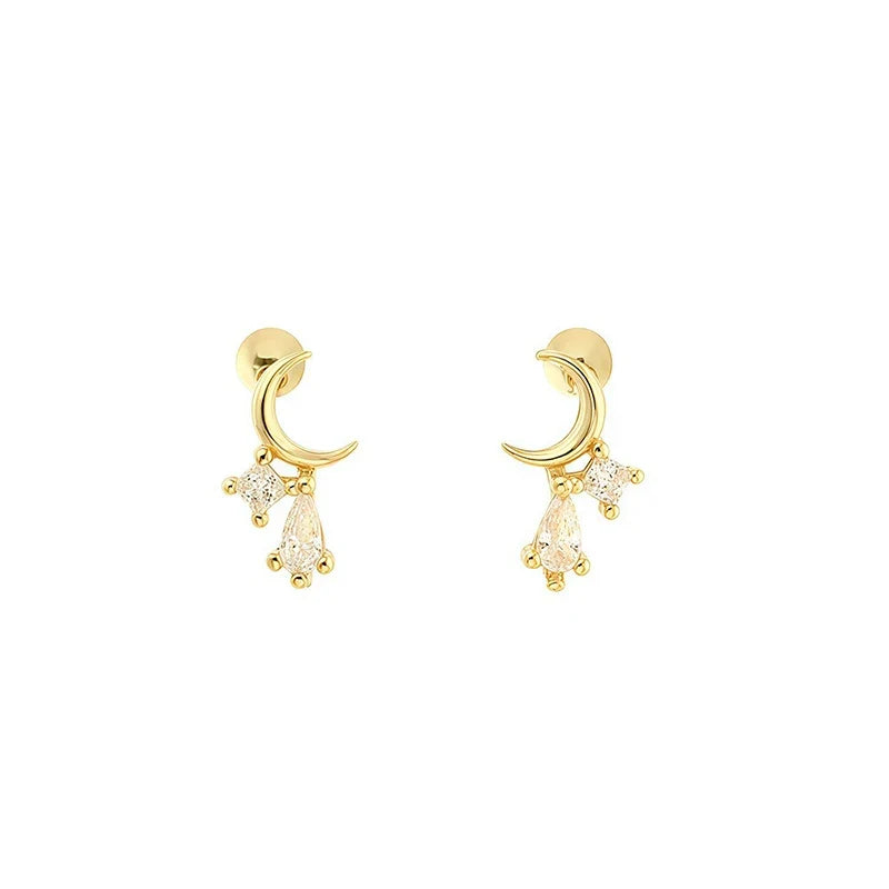 Aretes Luna con Zirconia en Gota