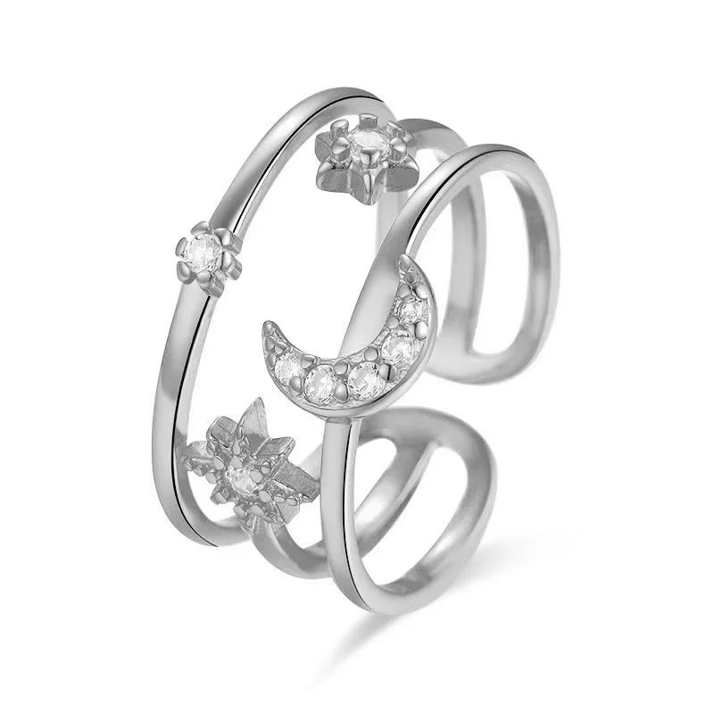 Anillo Triple Luna y Estrella con Zirconias