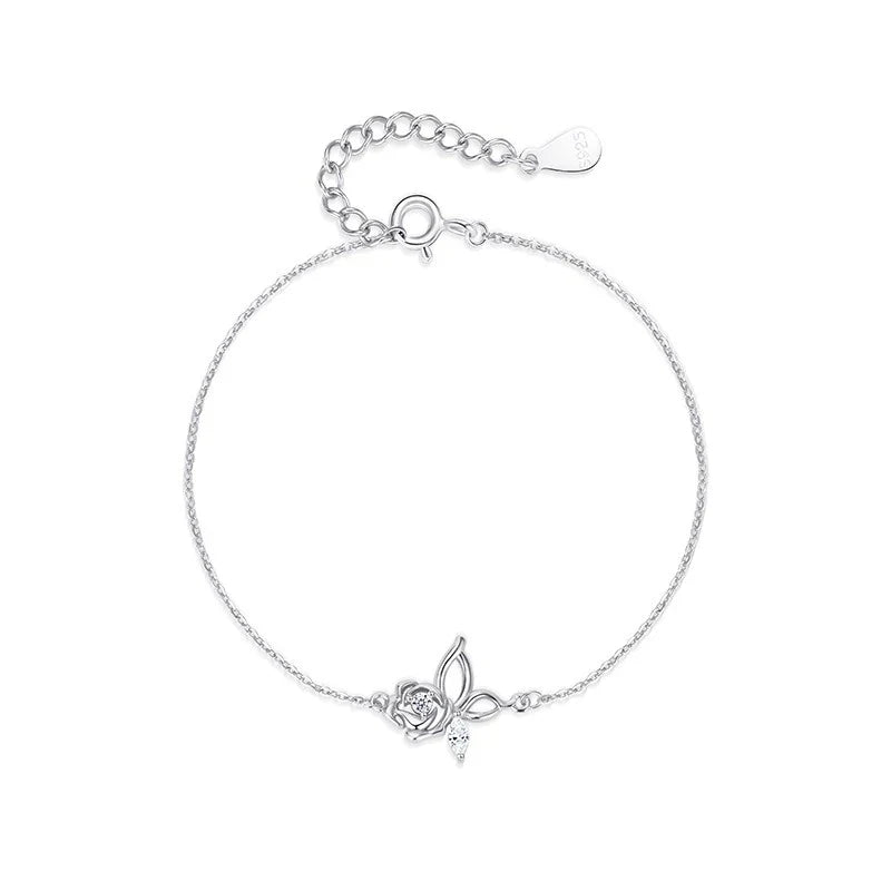 Collar o Pulsera Rosa y Mariposa con Zirconias