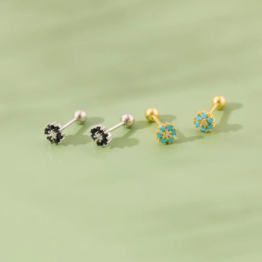 Aretes Flor con Zirconia de Color