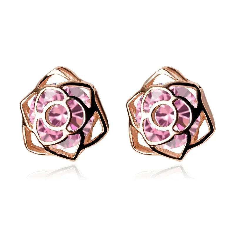 Aretes Forma de Rosa con Zirconias