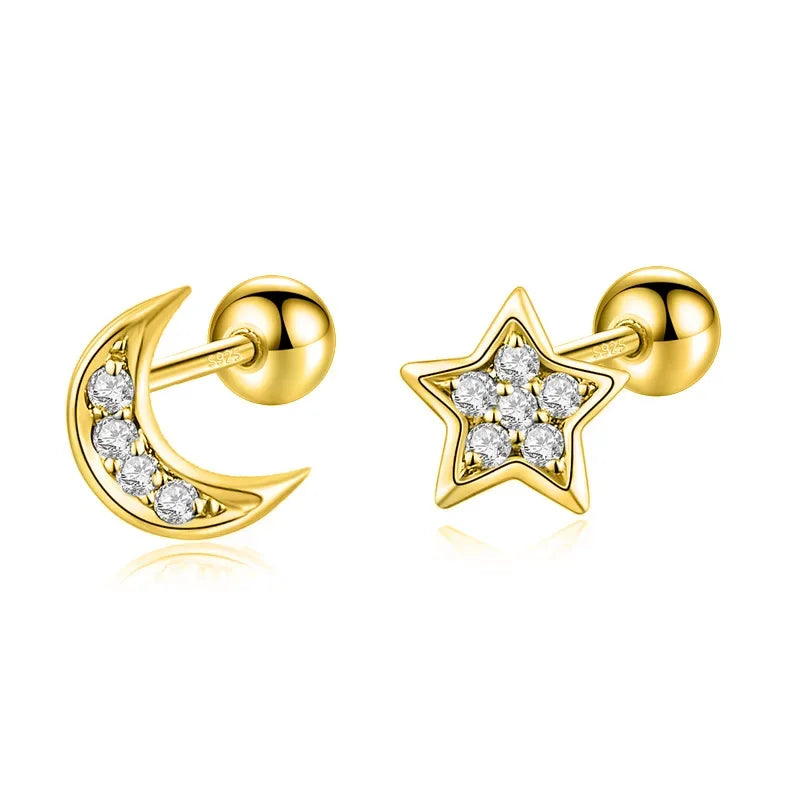Aretes Luna y Estrella con Rosca