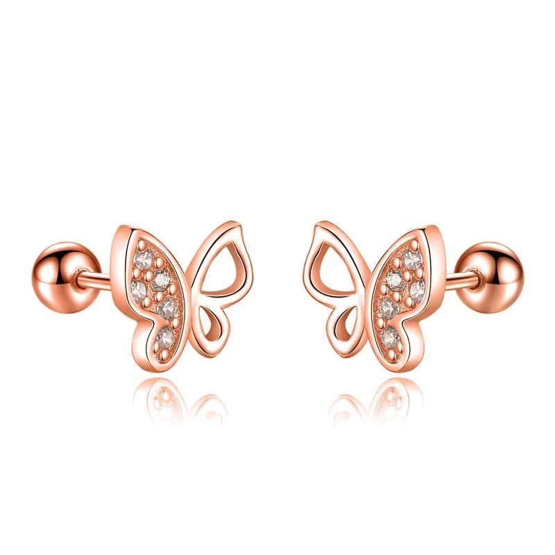 Aretes Mariposa con Zirconia de Rosca