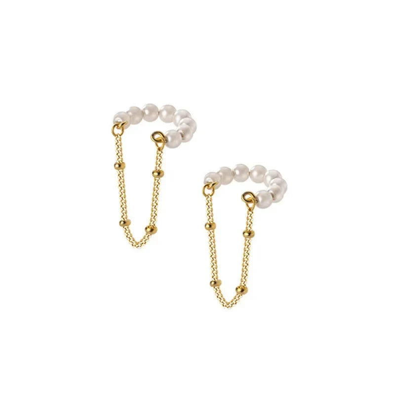 Aretes de Clip con Perla y Cadena