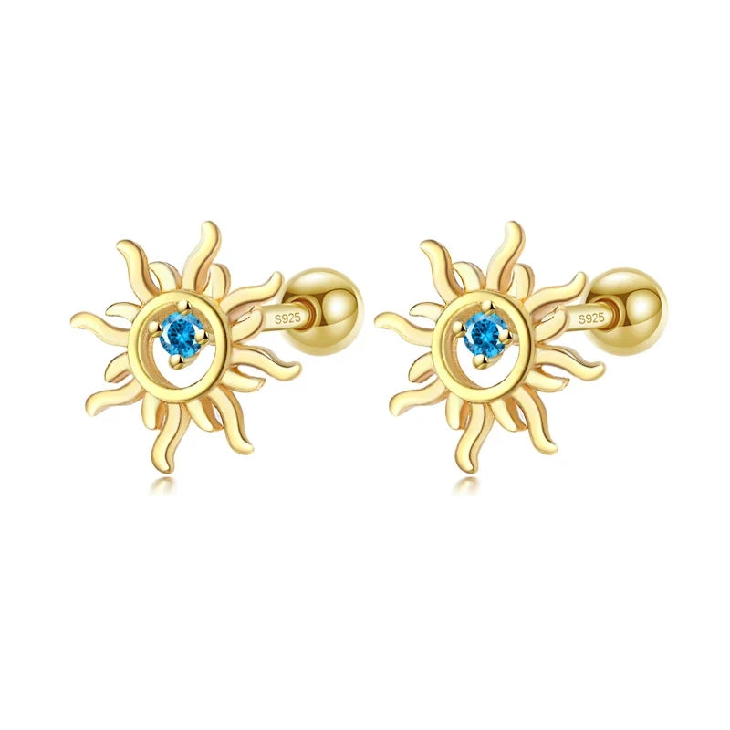 Aretes Sol con Zirconia Azul
