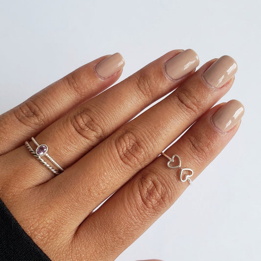 Anillo Abierto Corazón Calado en Dos Tonos
