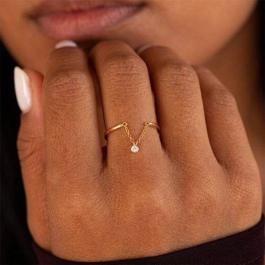 Anillo Abierto de Cadena con Zirconias