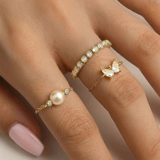 Anillo Cadena con Mariposa, Cruz o Perla