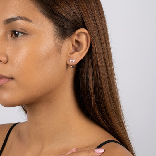Aretes Bolita Flor o Moño con Zirconia