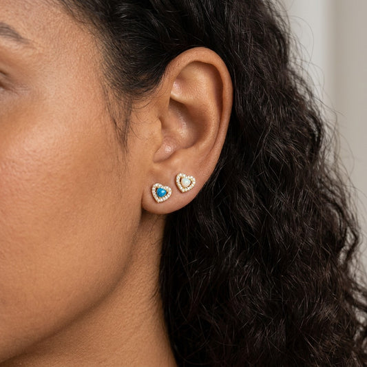 Aretes Corazón de Ópalo con Zirconias