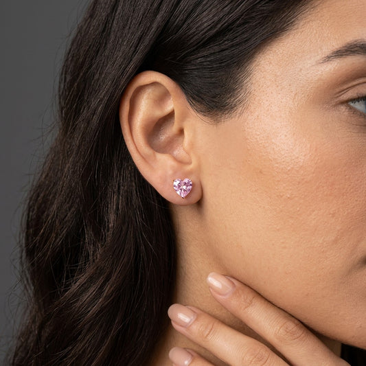Aretes Corazón Rosa con Zirconia