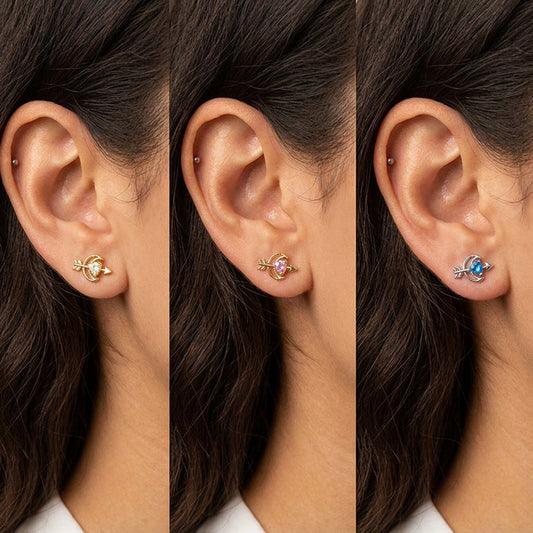 Aretes Corazón y Luna con Zirconia