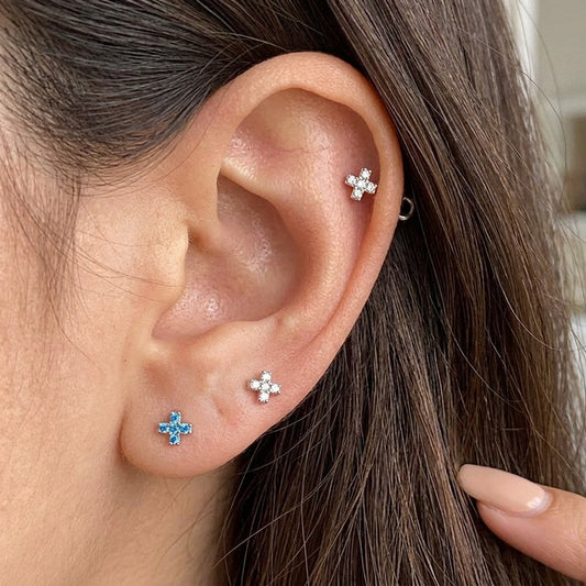 Aretes Cruz con Zirconias de Color