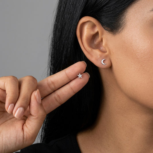 Aretes Estrella y Luna con Zirconia Redonda