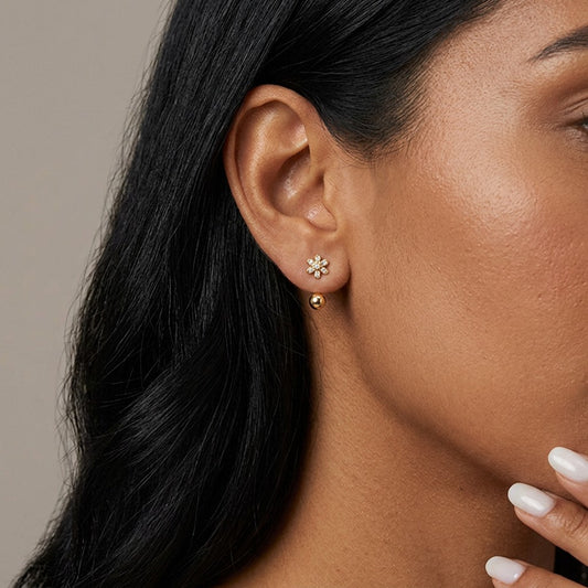 Aretes Flor Brillante con Cierre de Rosca