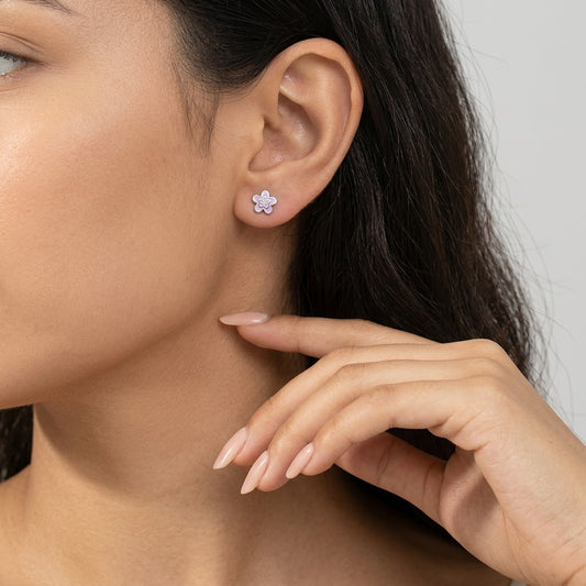 Aretes Flor Esmaltada Azul o Morada