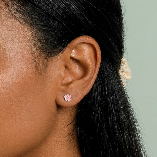 Aretes Florecita Esmaltada con Rosca