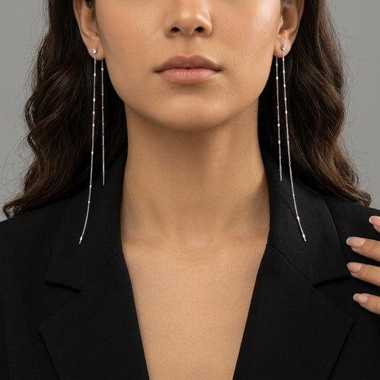 Aretes Largos de Cadena con Zirconia