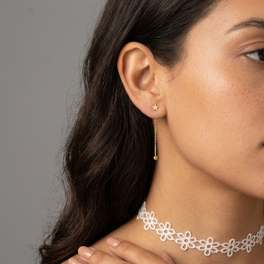 Aretes Largos Estrella con Cadena