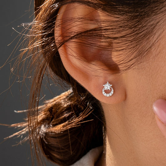Aretes Luna y Estrella con Zirconias