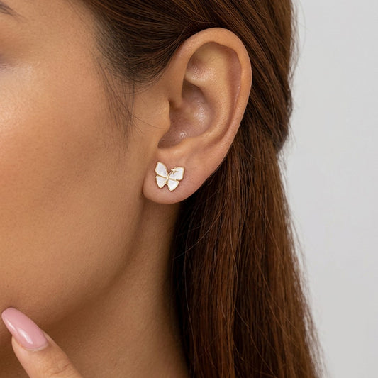 Aretes Mariposa Esmaltada Blanca