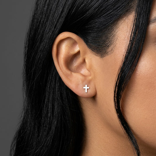 Aretes Mini Cruz con Cierre de Rosca