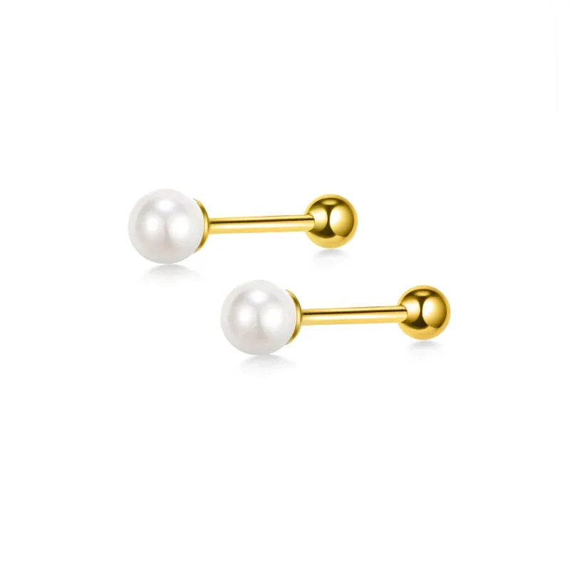 Aretes Mini Perla con Cierre de Rosca