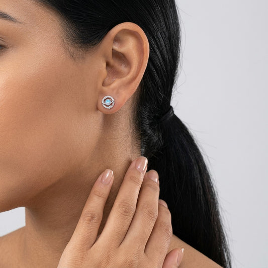Aretes Planeta con Piedra Luna y Zirconias