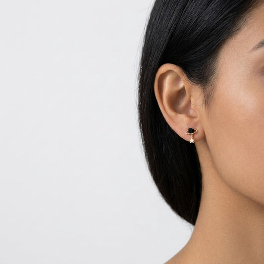 Aretes Planeta y Estrella con Zirconia Negra
