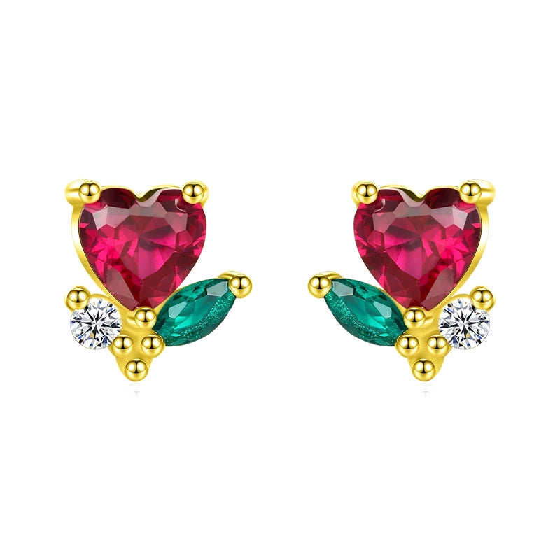 Aretes Zirconia Roja en Forma de Corazón