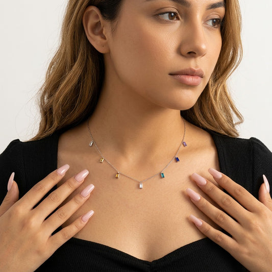 Collar Borla con Zirconias de Colores