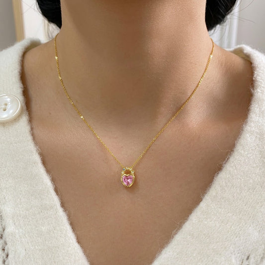 Collar Candado Corazón con Zirconias