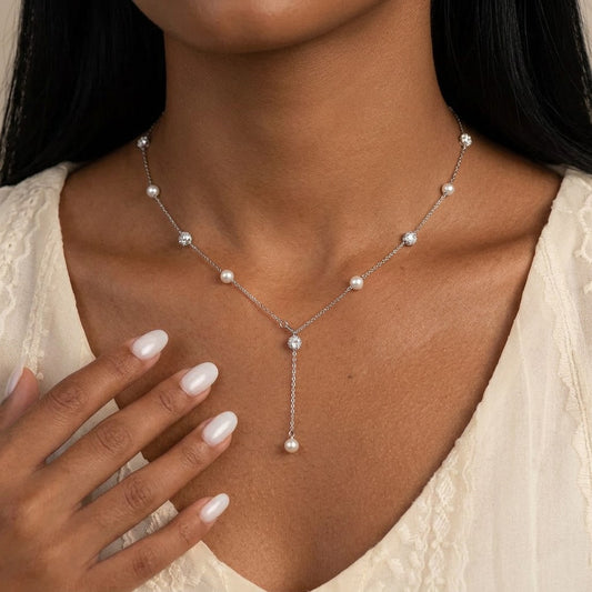 Collar Gargantilla con Perla y Borla de Zirconias